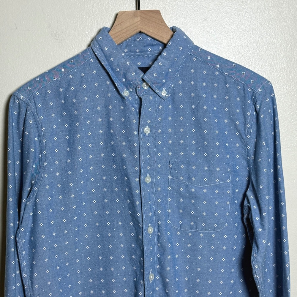 American Eagle Mens Cotton Button Down Shirt S Blue Geometric Print Long Sleeve